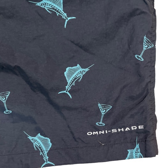 COLUMBIA Swim Trunks Black/Turquoise Martini & Marlin Print Size XL - Picture 3 of 8